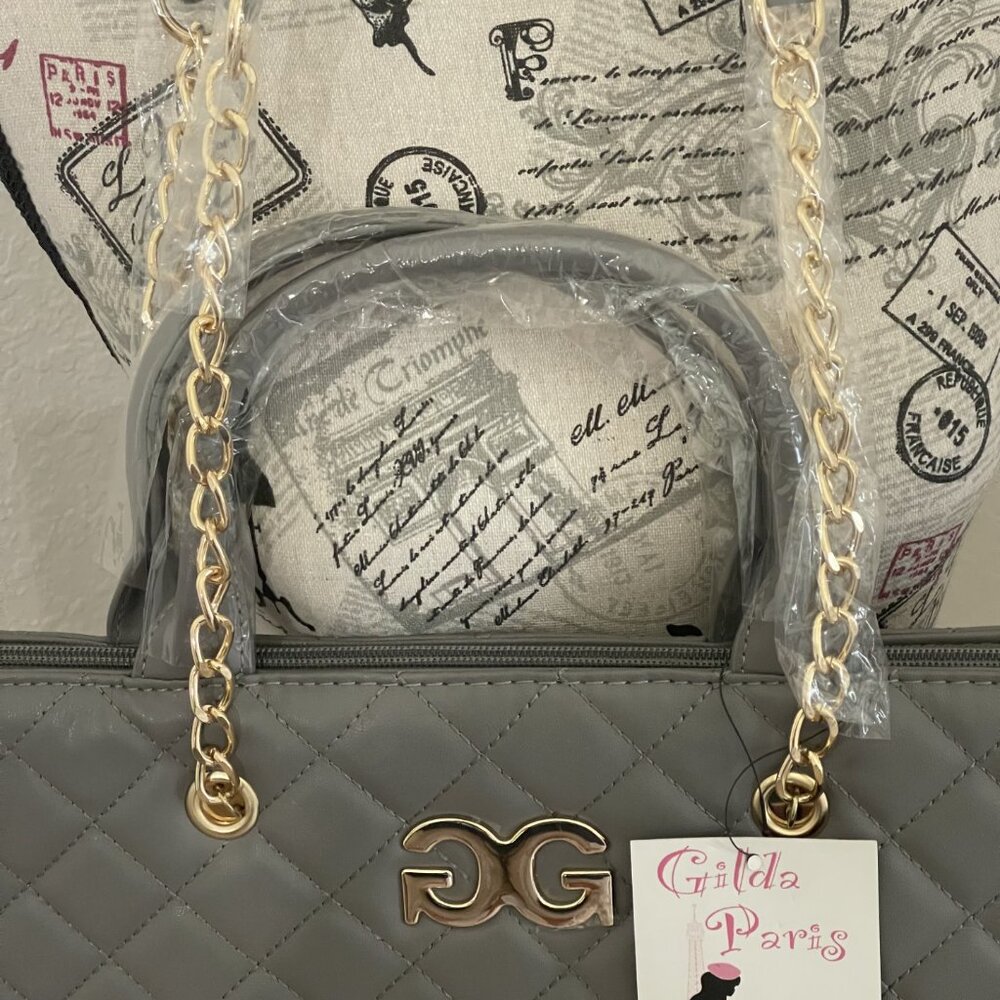 NWT Gilda Paris Gray Quilted Large Tote  MSRP $199 - Picture 2 of 4